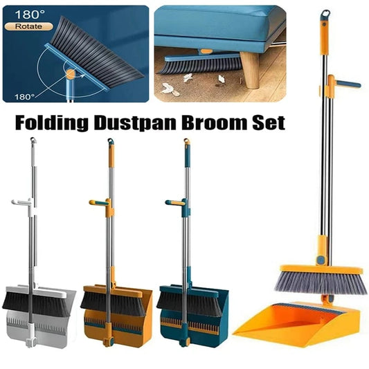 Magnetic Collapsible Broom & Dustpan Set – Long Handle, No-Bend Cleaning